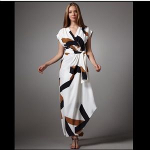 DIANE VON FURSTENBERG ETHYL RIBBON PLACEMENT SILK WRAP EFFECT MAXI DRESS